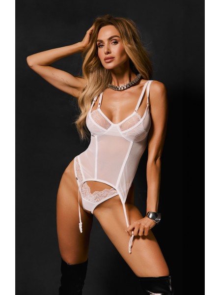Corsetto in tulle con ferretto Arrowel White Obsessive Lingerie in vendita su Tangamania Online