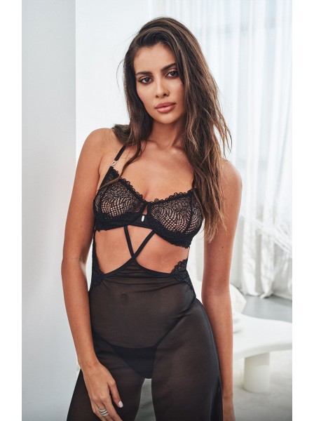 Lunga chemise in tulle e pizzo con perizoma Iliosa Obsessive Lingerie in vendita su Tangamania Online