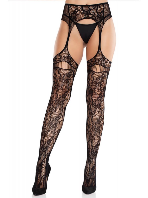 Collant microrete stile effetto reggicalze in nero e rosso Leg Avenue in vendita su Tangamania Online