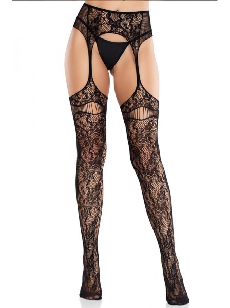 Collant microrete stile effetto reggicalze in nero e rosso Leg Avenue in vendita su Tangamania Online