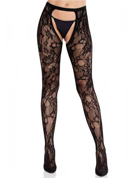 Collant nero in pizzo stretch aperti al cavallo Leg Avenue in vendita su Tangamania Online