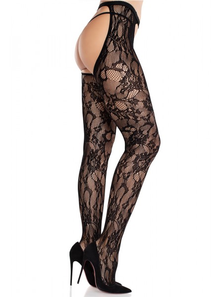 Collant nero in pizzo stretch aperti al cavallo Leg Avenue in vendita su Tangamania Online