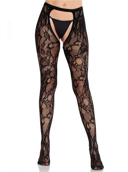 Collant nero in pizzo stretch aperti al cavallo Leg Avenue in vendita su Tangamania Online