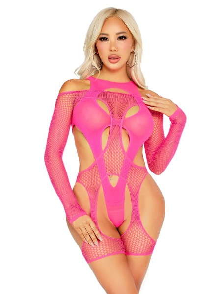Body con harness integrato in nero e rosa acceso Leg Avenue in vendita su Tangamania Online