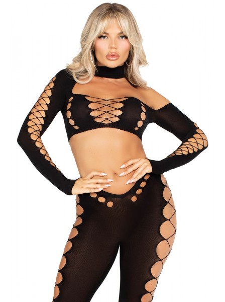 Top corto con leggings e tagli cut-out Leg Avenue in vendita su Tangamania Online