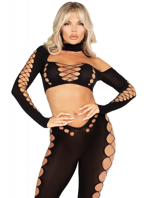 Top corto con leggings e tagli cut-out Leg Avenue in vendita su Tangamania Online