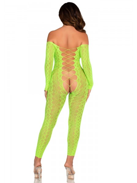 Bodystocking stretch motivo snake in nero e verde neon Leg Avenue in vendita su Tangamania Online