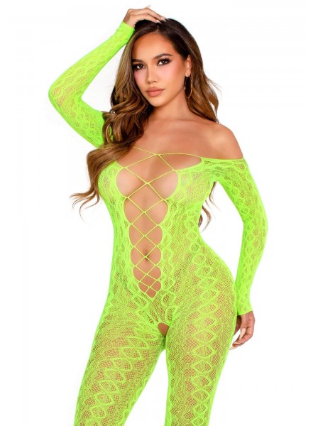 Bodystocking stretch motivo snake in nero e verde neon Leg Avenue in vendita su Tangamania Online