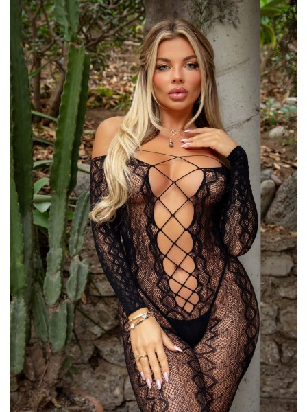 Bodystocking stretch motivo snake in nero e verde neon Leg Avenue in vendita su Tangamania Online