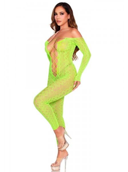 Bodystocking stretch motivo snake in nero e verde neon Leg Avenue in vendita su Tangamania Online