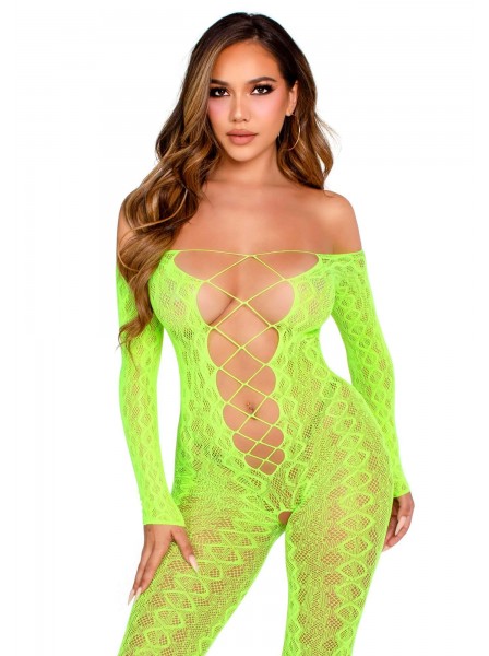 Bodystocking stretch motivo snake in nero e verde neon Leg Avenue in vendita su Tangamania Online