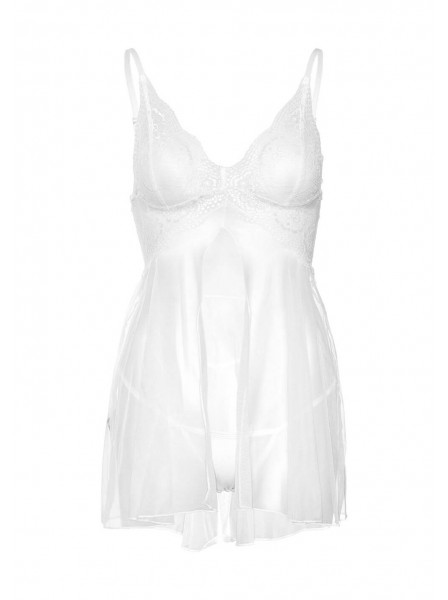 Completo babydoll bianco in pizzo e tulle con perizoma Daring Intimates in vendita su Tangamania Online