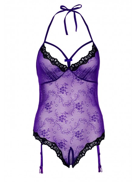 Body pizzo viola con apertura e giarrettiere elastiche Daring Intimates in vendita su Tangamania Online
