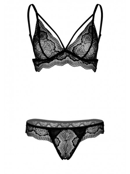 Set pizzo nero con reggiseno e slip aperto Daring Intimates in vendita su Tangamania Online