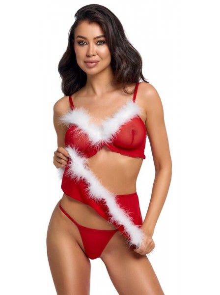 Lingerie natalizia 3 pezzi rosso con piume – Cottelli Cottelli Lingerie in vendita su Tangamania Online