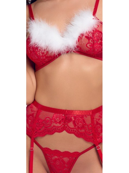 Completo rosso 3 pezzi in pizzo con piume – Cottelli Cottelli Lingerie in vendita su Tangamania Online