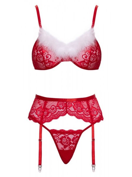 Completo rosso 3 pezzi in pizzo con piume – Cottelli Cottelli Lingerie in vendita su Tangamania Online