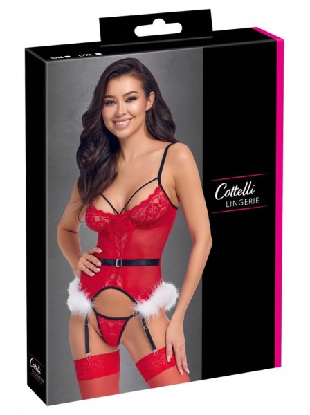 Completo rosso X-Mas in rete e pizzo con piume – Cottelli Cottelli Lingerie in vendita su Tangamania Online