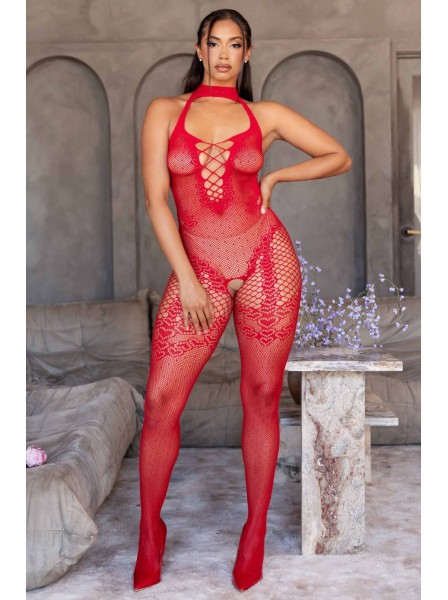 Bodystocking rossa a rete con intreccio frontale – Leg Avenue Leg Avenue in vendita su Tangamania Online
