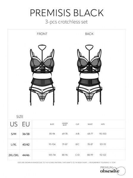 Set nero con dettagli ricamati e reggicalze – Premisis Black Obsessive Lingerie in vendita su Tangamania Online