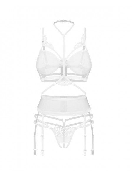 Set bianco con dettagli ricamati e reggicalze – Premisis White Obsessive Lingerie in vendita su Tangamania Online