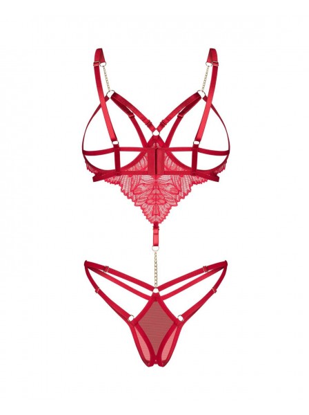 Body rosso aperto con catena frontale Matildea – Obsessive Obsessive Lingerie in vendita su Tangamania Online