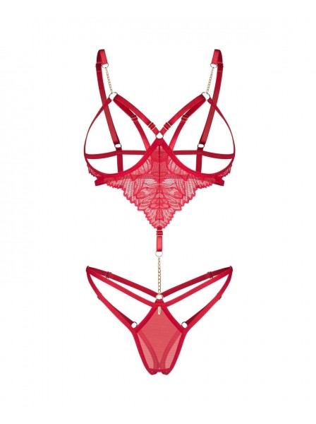 Body rosso aperto con catena frontale Matildea – Obsessive Obsessive Lingerie in vendita su Tangamania Online