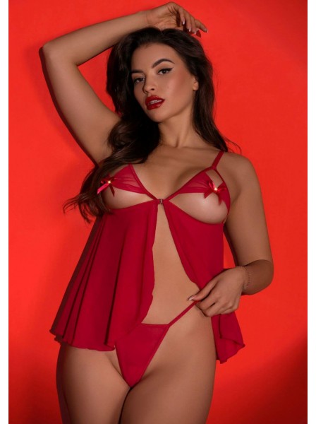 Babydoll rosso aperto con fiocchi e perizoma Daring Intimates in vendita su Tangamania Online