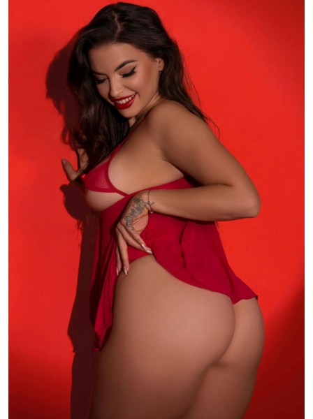 Babydoll rosso aperto con fiocchi e perizoma Daring Intimates in vendita su Tangamania Online