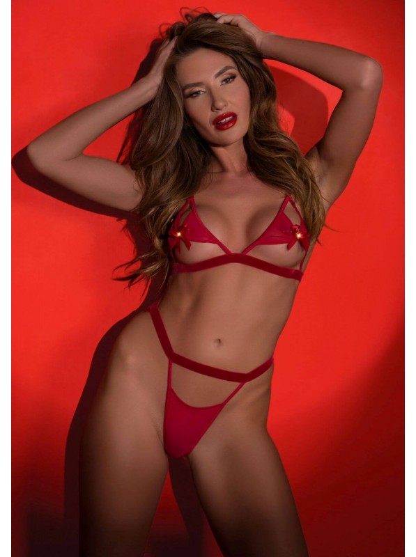 Peek-a-Boo set reggiseno e slip rosso con fiocchi – Daring Daring Intimates in vendita su Tangamania Online