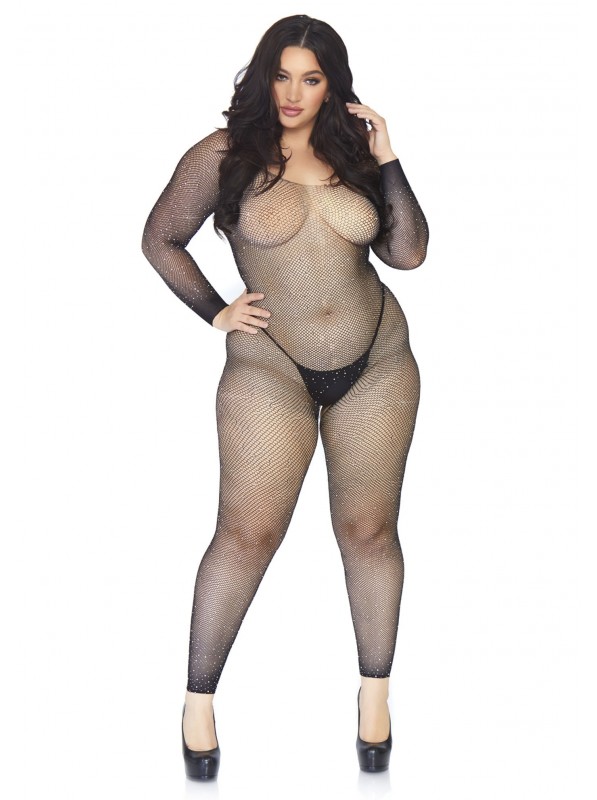 Bodystocking PLUS SIZE a maniche lunghe con strass Leg Avenue in vendita su Tangamania Online