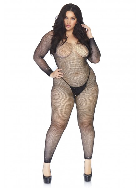 Bodystocking PLUS SIZE a maniche lunghe con strass Leg Avenue in vendita su Tangamania Online