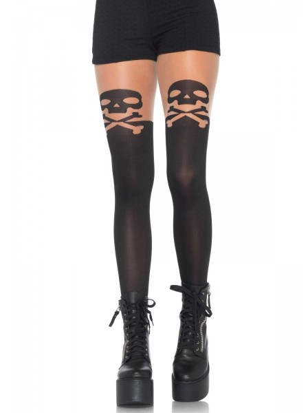 Collant 70 denari effetto autoreggente con teschio Leg Avenue in vendita su Tangamania Online