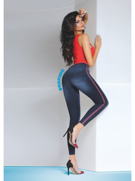 Kaia jeans con riga rossa laterale BasBleu in vendita su Tangamania Online