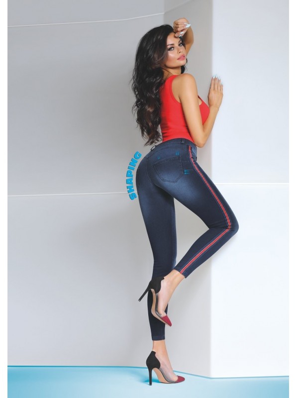 Kaia jeans con riga rossa laterale BasBleu in vendita su Tangamania Online