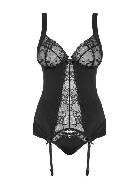 Heartina corsetto e perizoma nero Obsessive Lingerie in vendita su Tangamania Online
